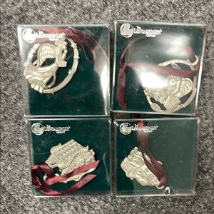 Longaberger Pewter Silver Basket Tie Ons Ornaments Lot of 4 Holiday Faith Angel